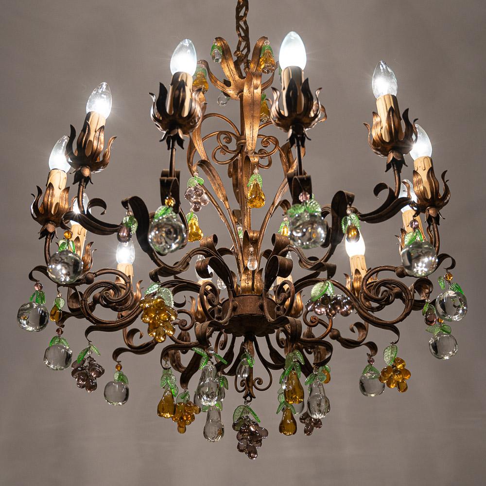 1940's Metal and Glass Italian Chandelier For Sale 12