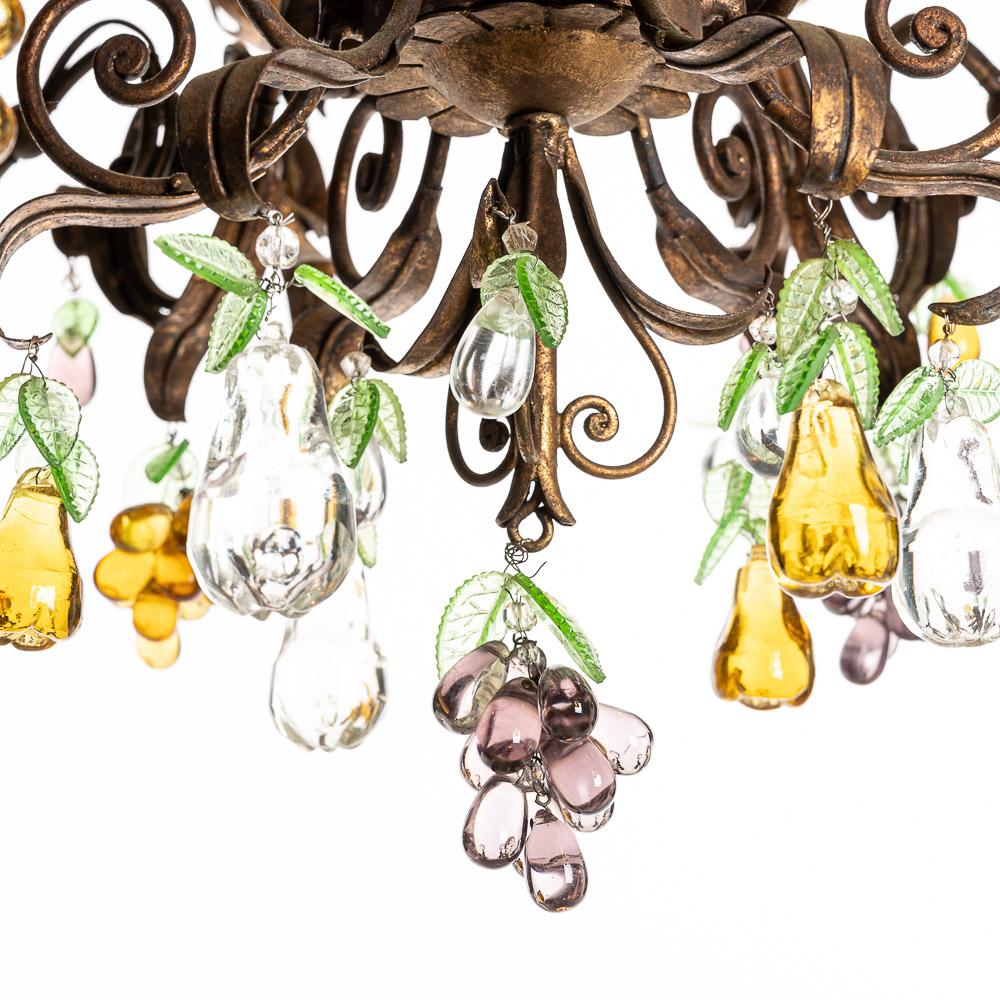 1940's Metal and Glass Italian Chandelier For Sale 14