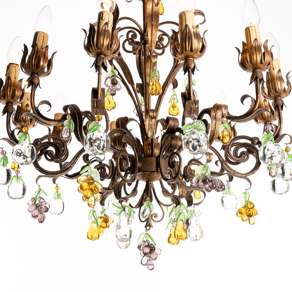 1940's Metal and Glass Italian Chandelier For Sale 15