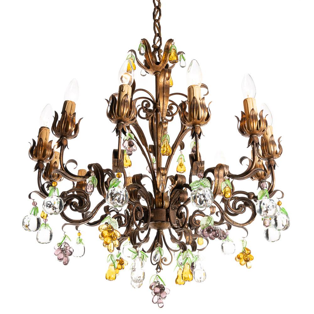 1940's Metal and Glass Italian Chandelier For Sale 16