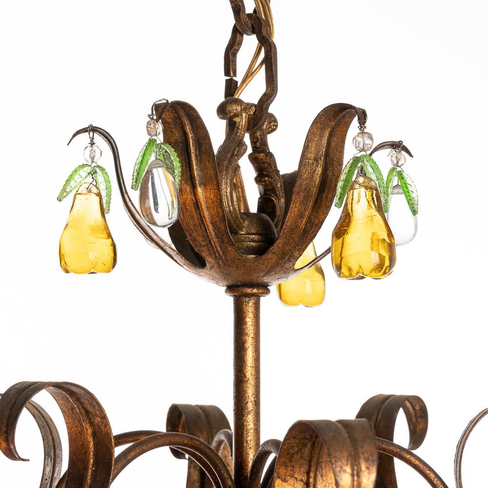 1940's Metal and Glass Italian Chandelier For Sale 1
