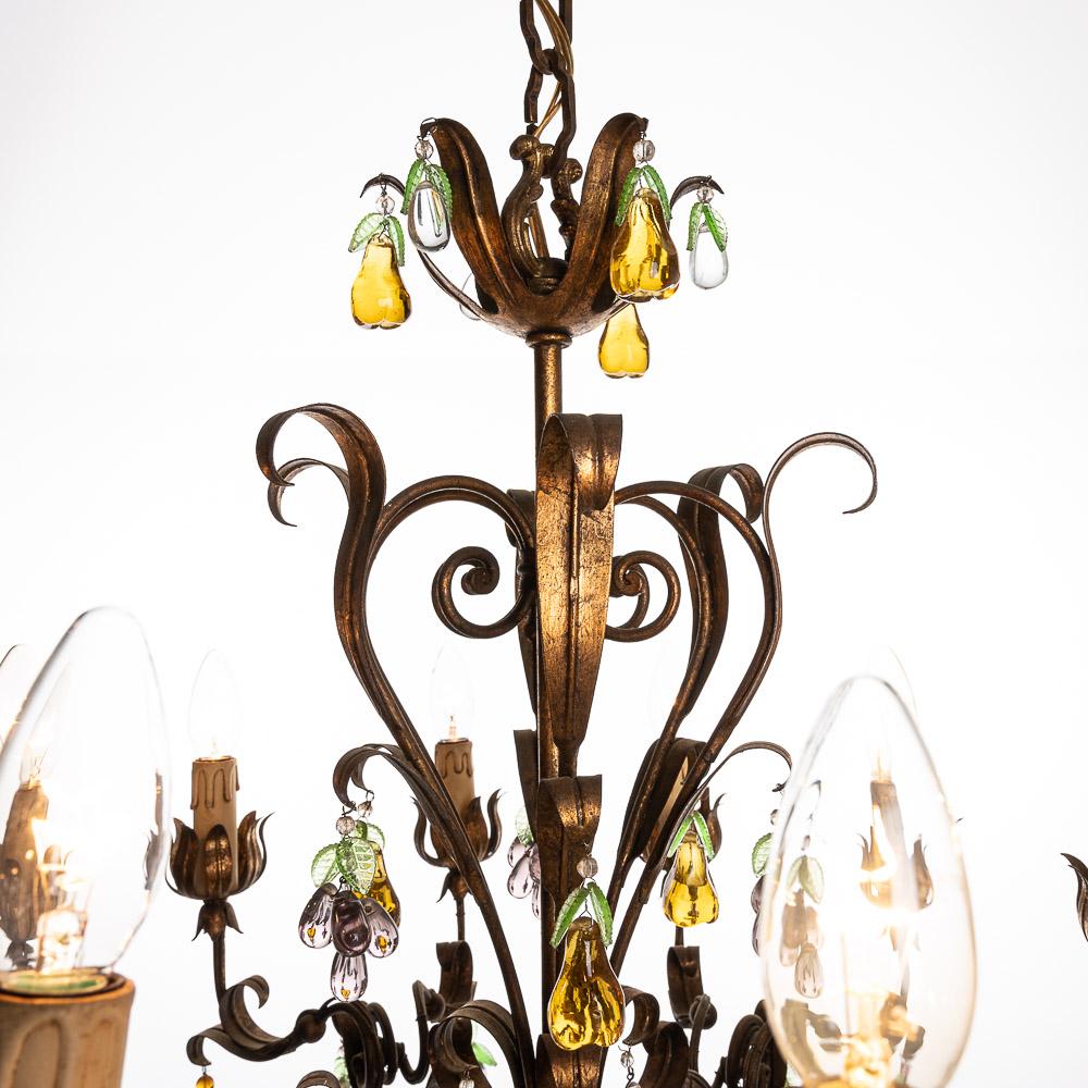 1940's Metal and Glass Italian Chandelier For Sale 2