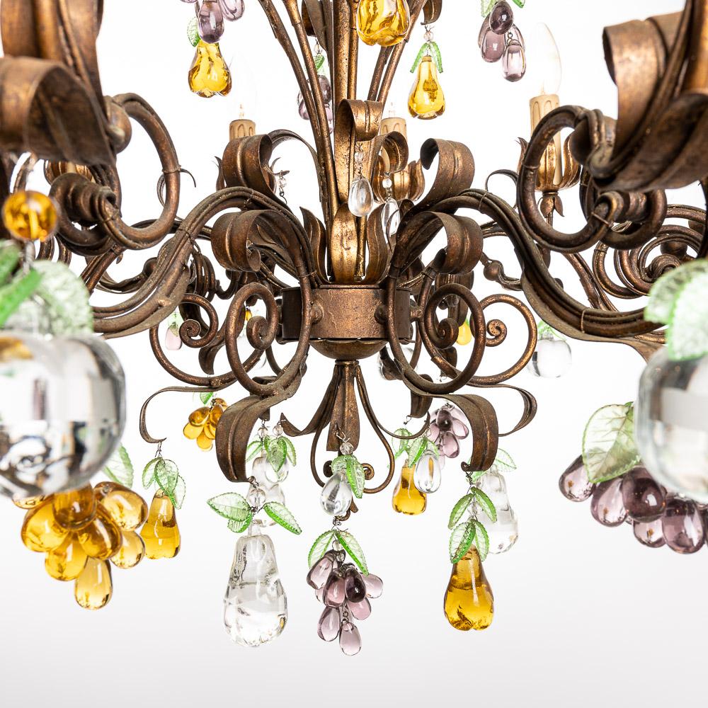 1940's Metal and Glass Italian Chandelier For Sale 3
