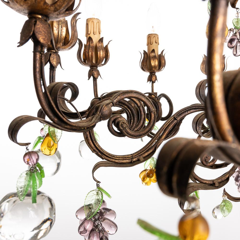 1940's Metal and Glass Italian Chandelier For Sale 4