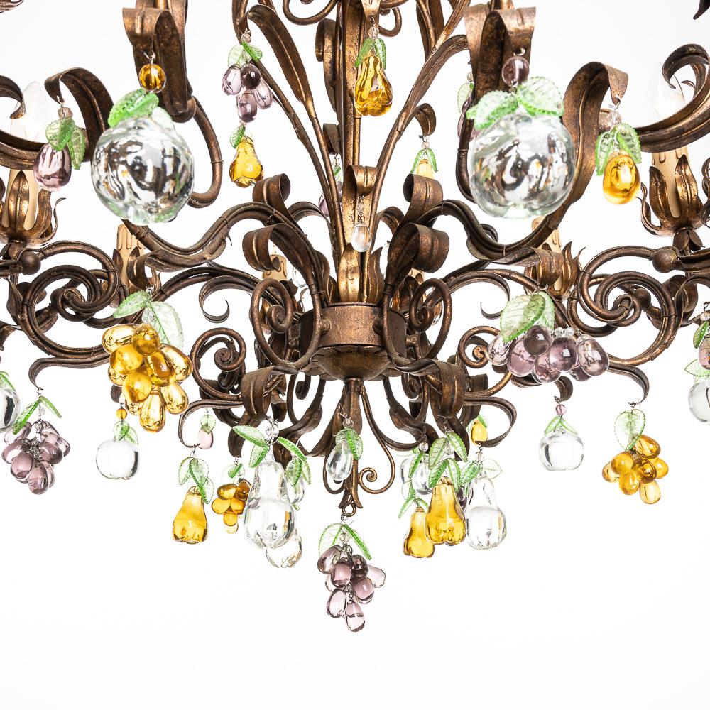 1940's Metal and Glass Italian Chandelier For Sale 5