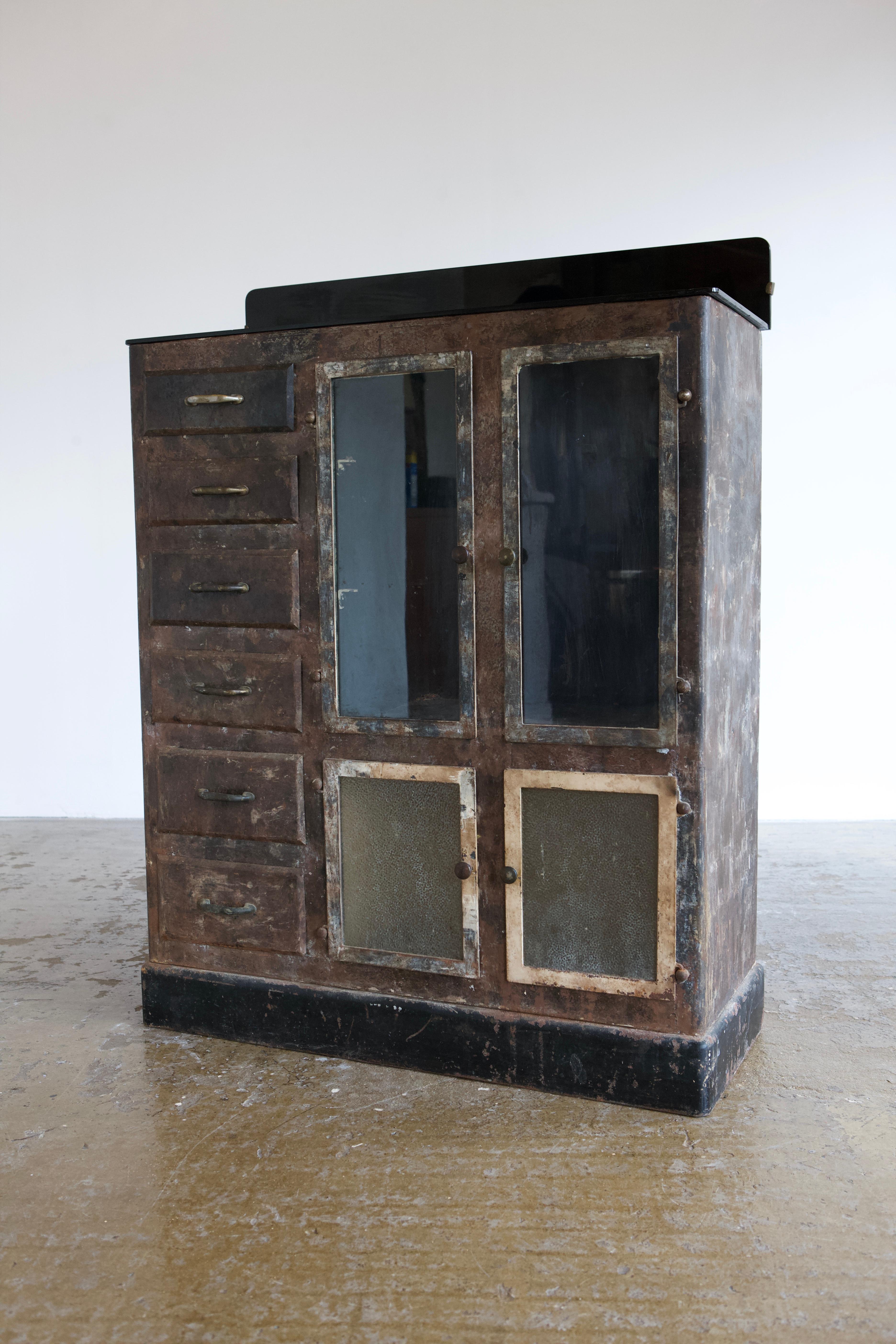 1940's Metal Cabinet In Distressed Condition For Sale In London, GB