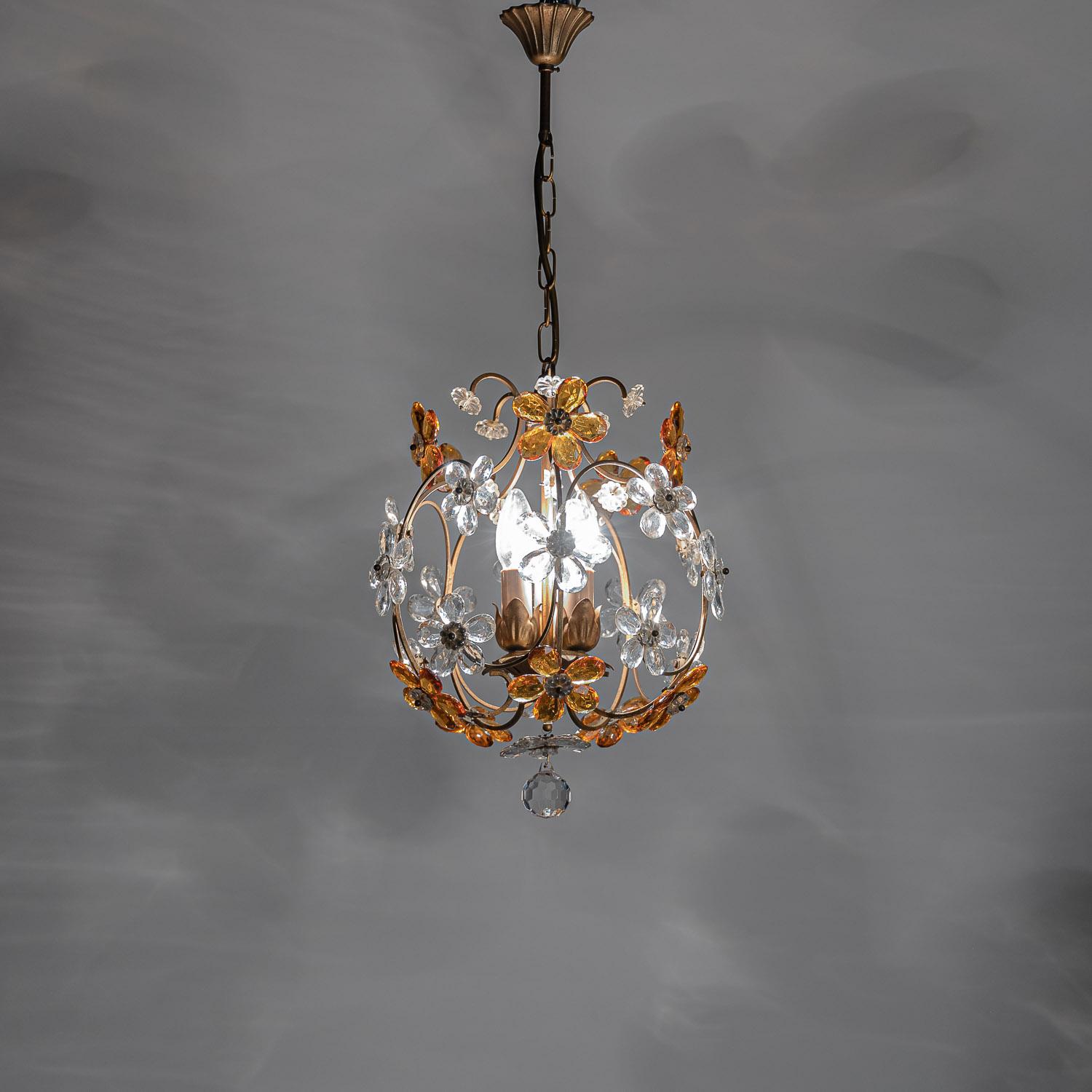 1940's Metal & Crystal Flower Pendant in the Style of Maison Baguès For Sale 7