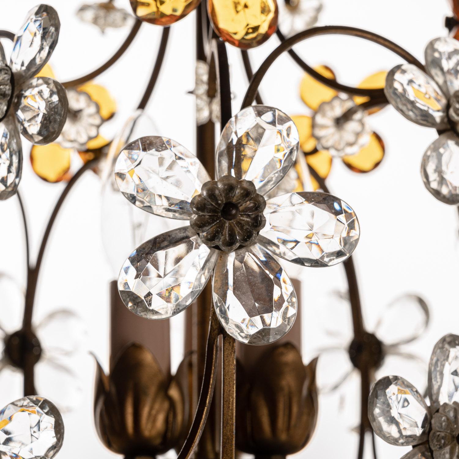 Iron 1940's Metal & Crystal Flower Pendant in the Style of Maison Baguès For Sale