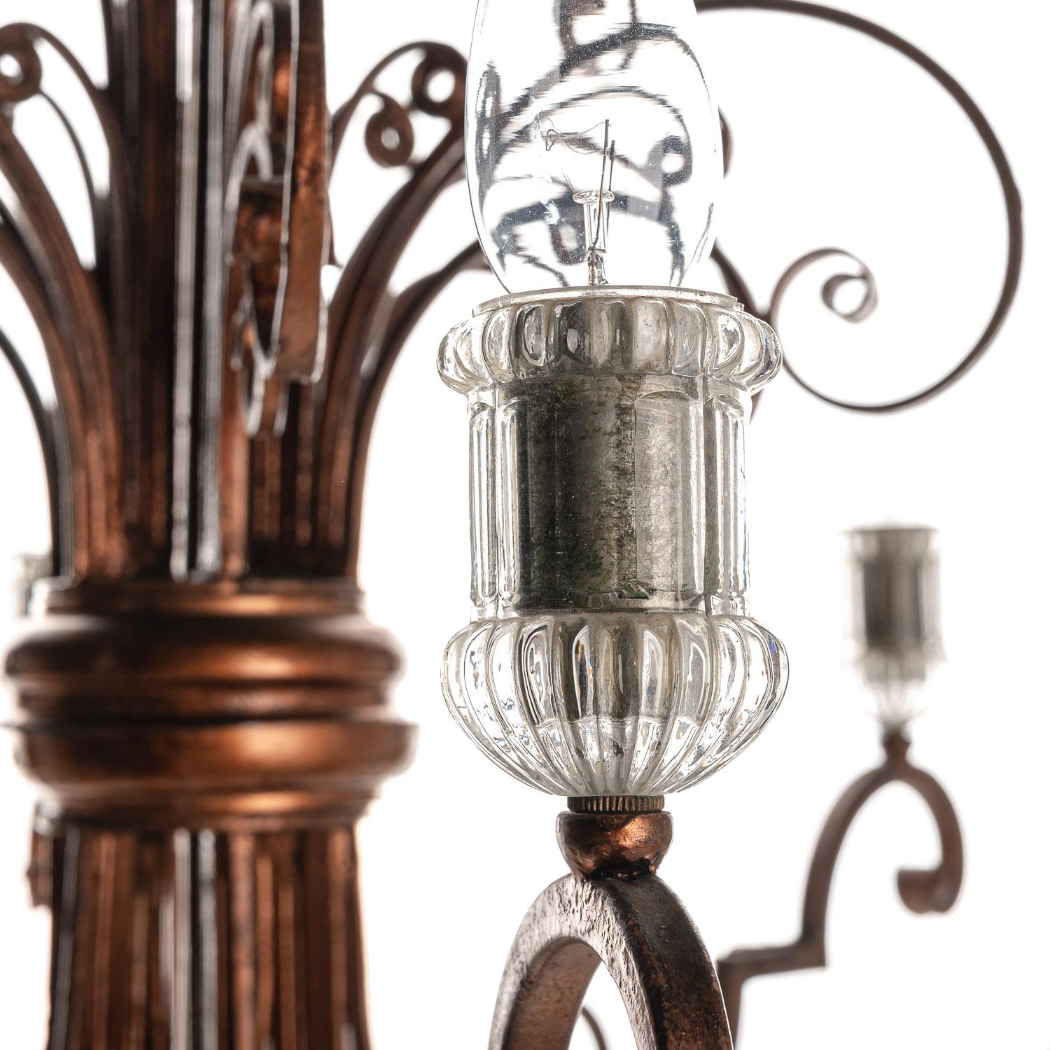 1940s Metal and Glass Chandelier by Banci For Sale 7