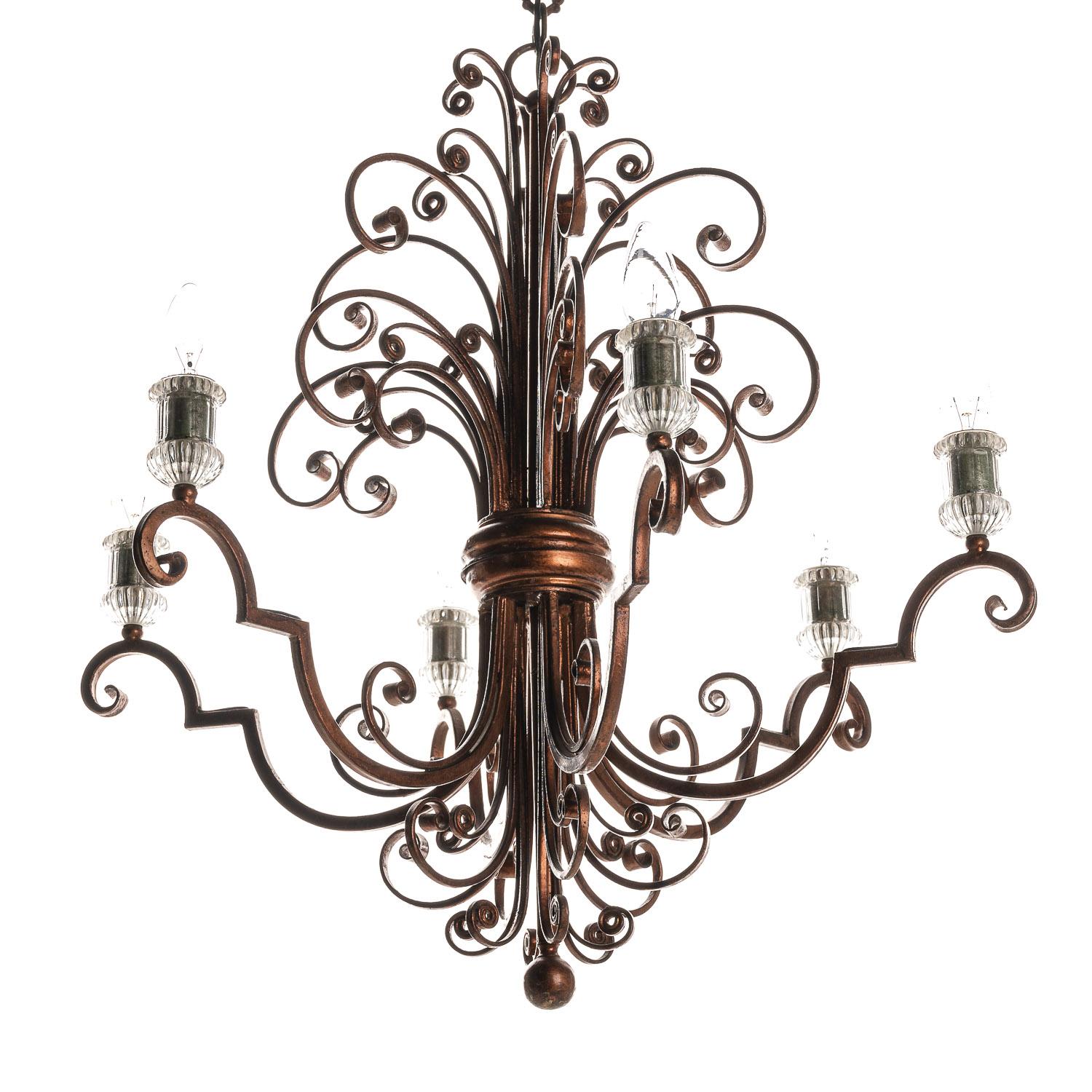 1940s Metal and Glass Chandelier by Banci For Sale 8