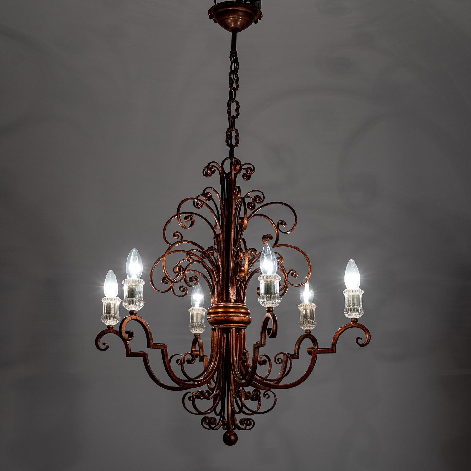 1940s Metal and Glass Chandelier by Banci For Sale 10