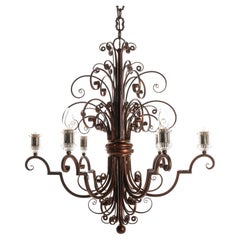 1940s Metal and Glass Chandelier by Banci