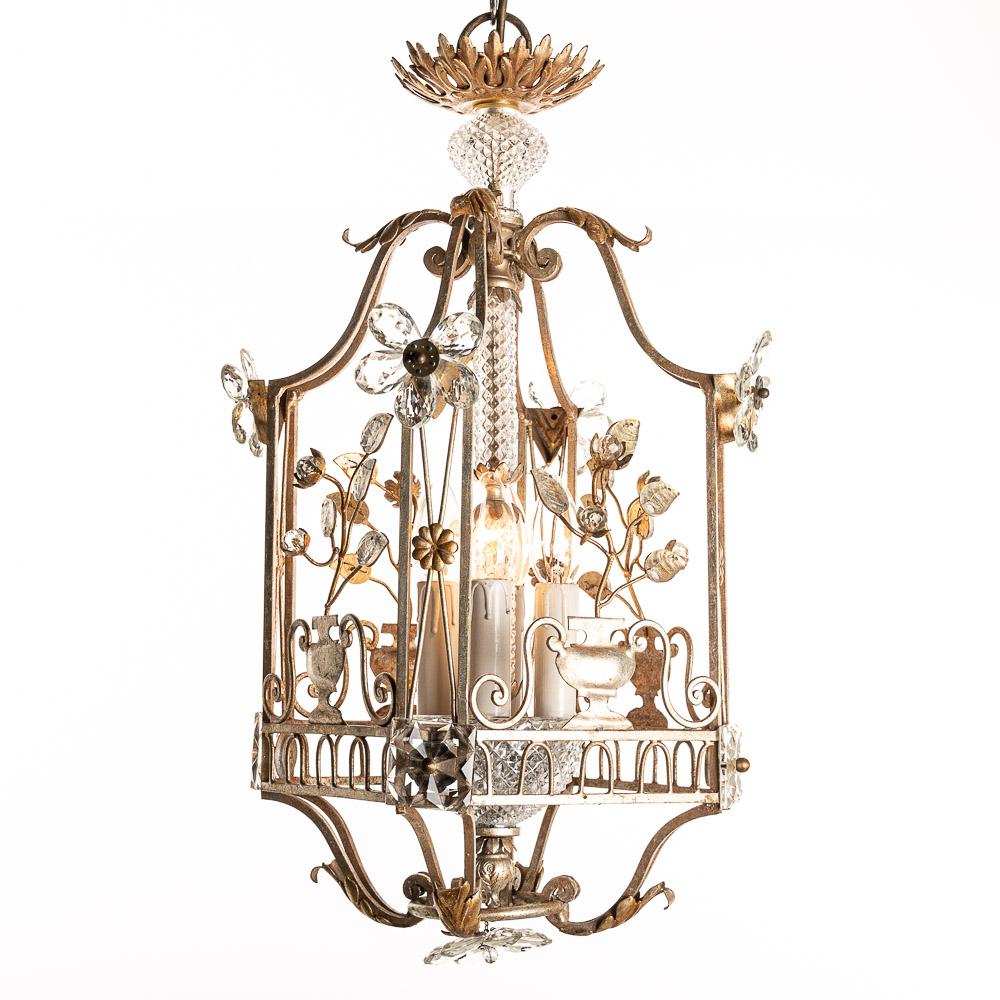 1940s Metal & Glass Lantern Attributed to Maison Baguès For Sale 12