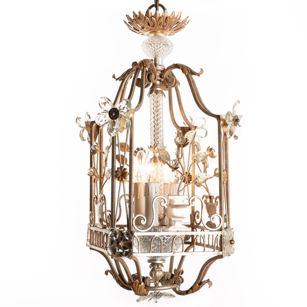 French 1940s Metal & Glass Lantern Attributed to Maison Baguès For Sale