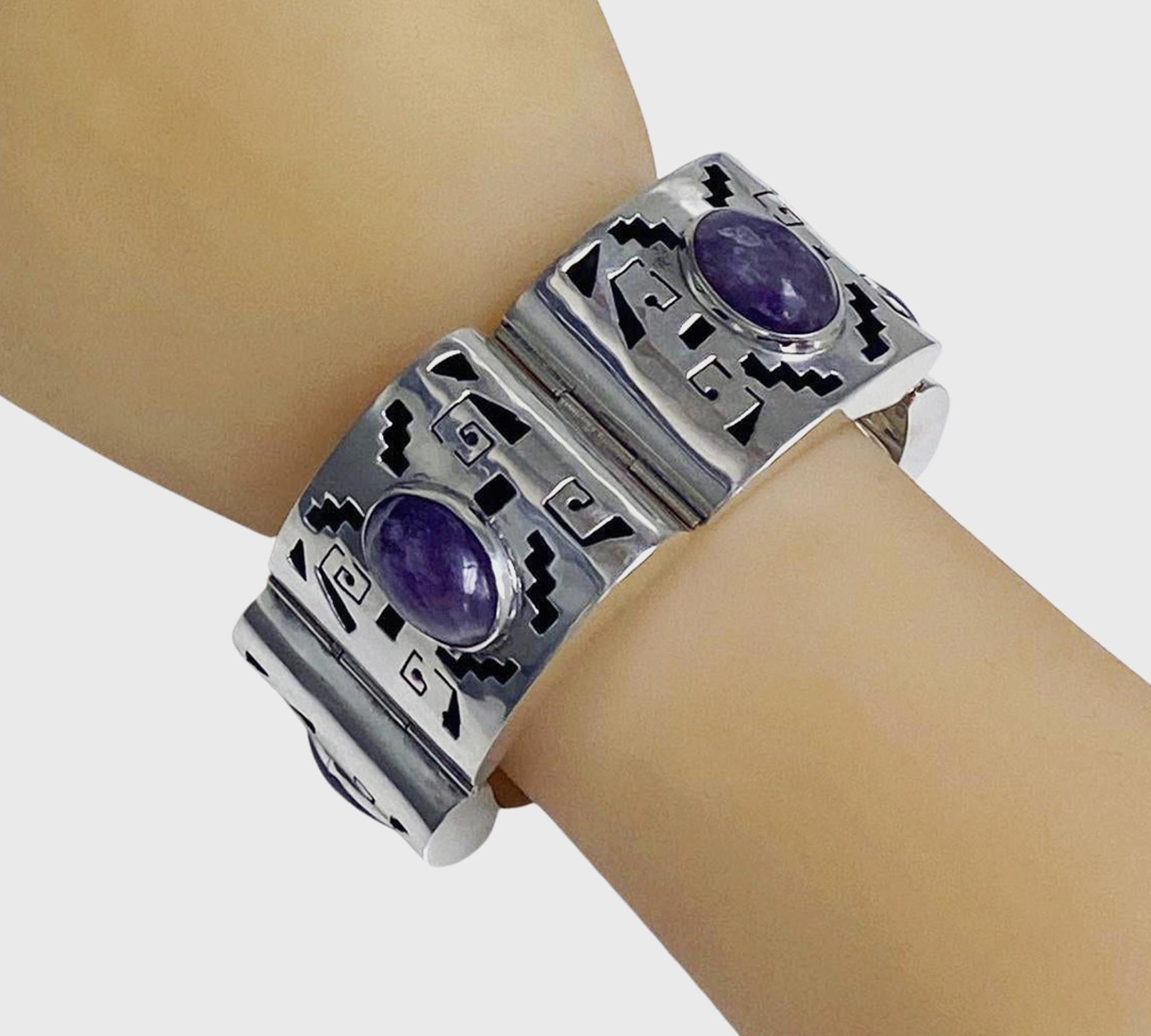 Cabochon 1940’s Mexican Amethyst Sterling Bracelet