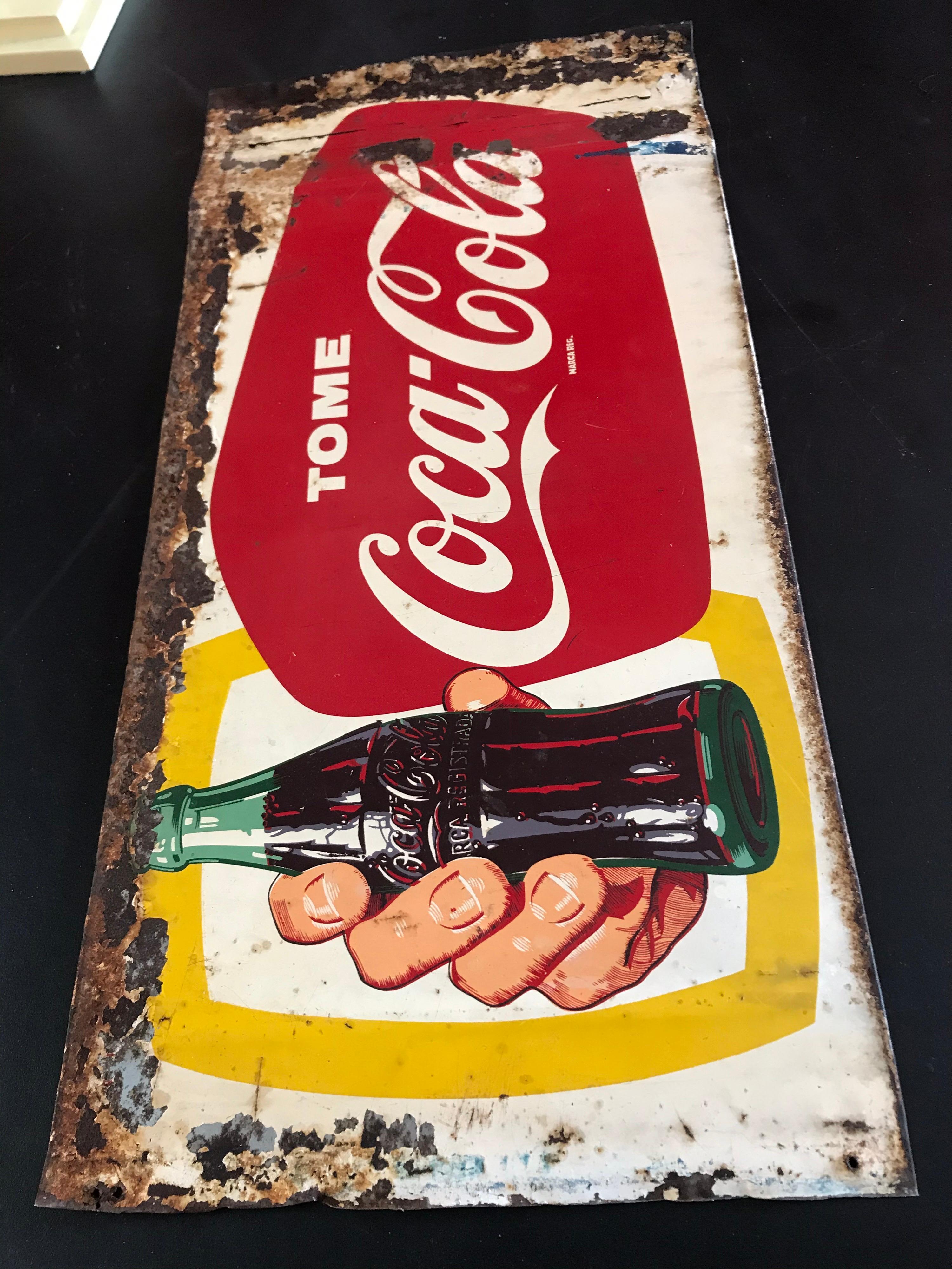 Vintage 1940’s Mexican Coca Cola Tin Sign 3