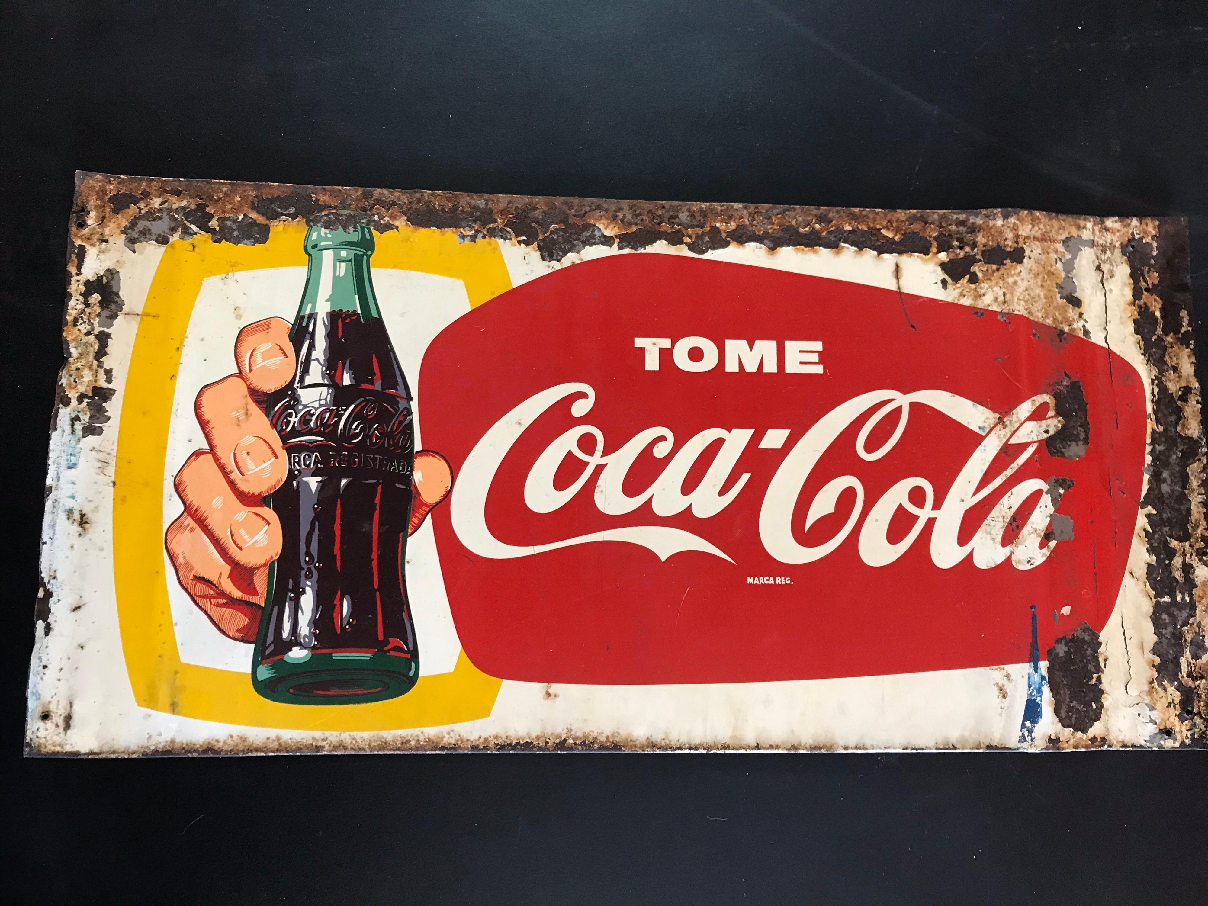 Rare 1940’s Mexican metal Coca Cola tin sign.
 