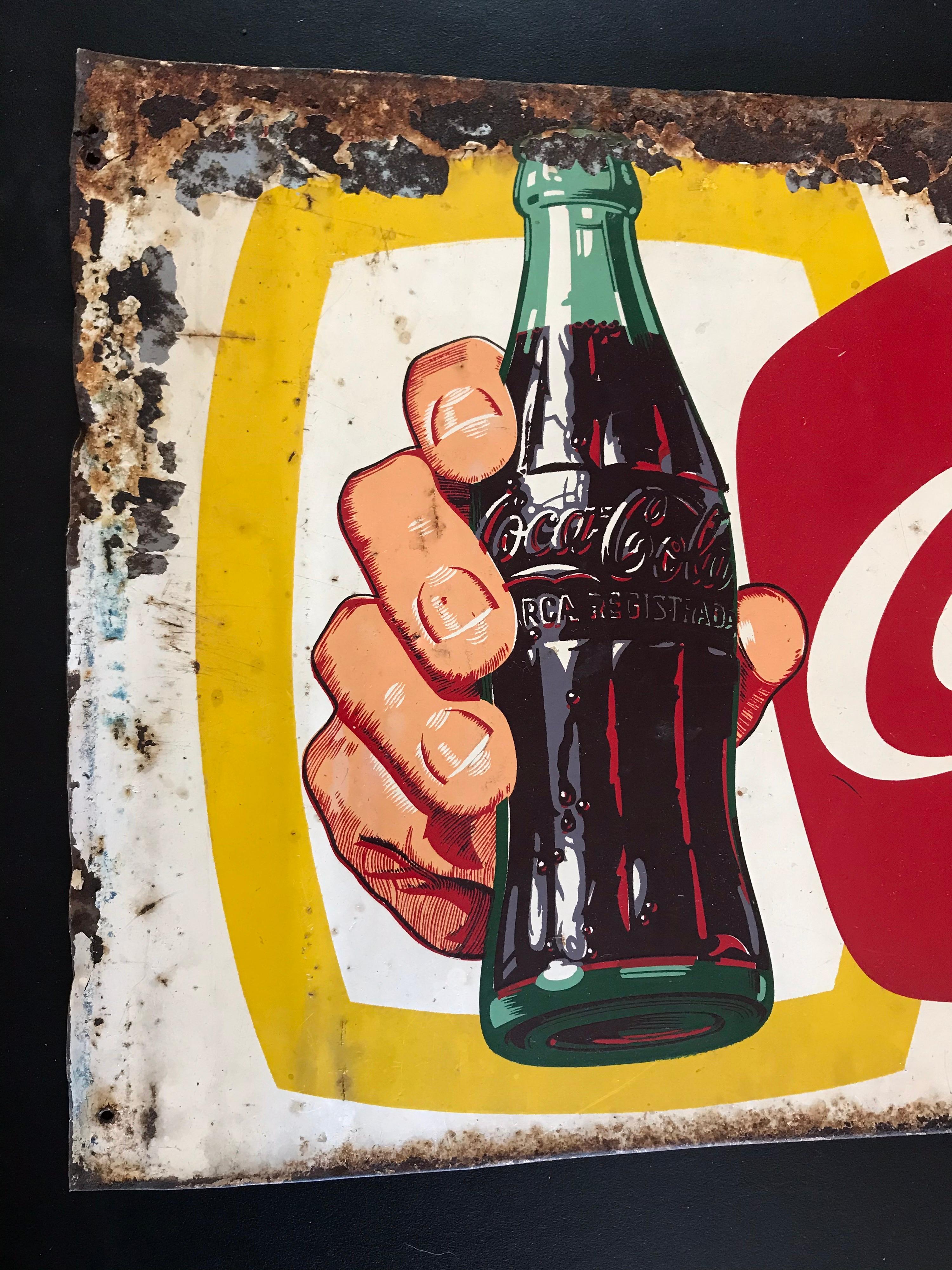 Mid-20th Century Vintage 1940’s Mexican Coca Cola Tin Sign