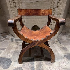 Spanish Colonial Leather Wood Chair Miguelito Butaque 1940s