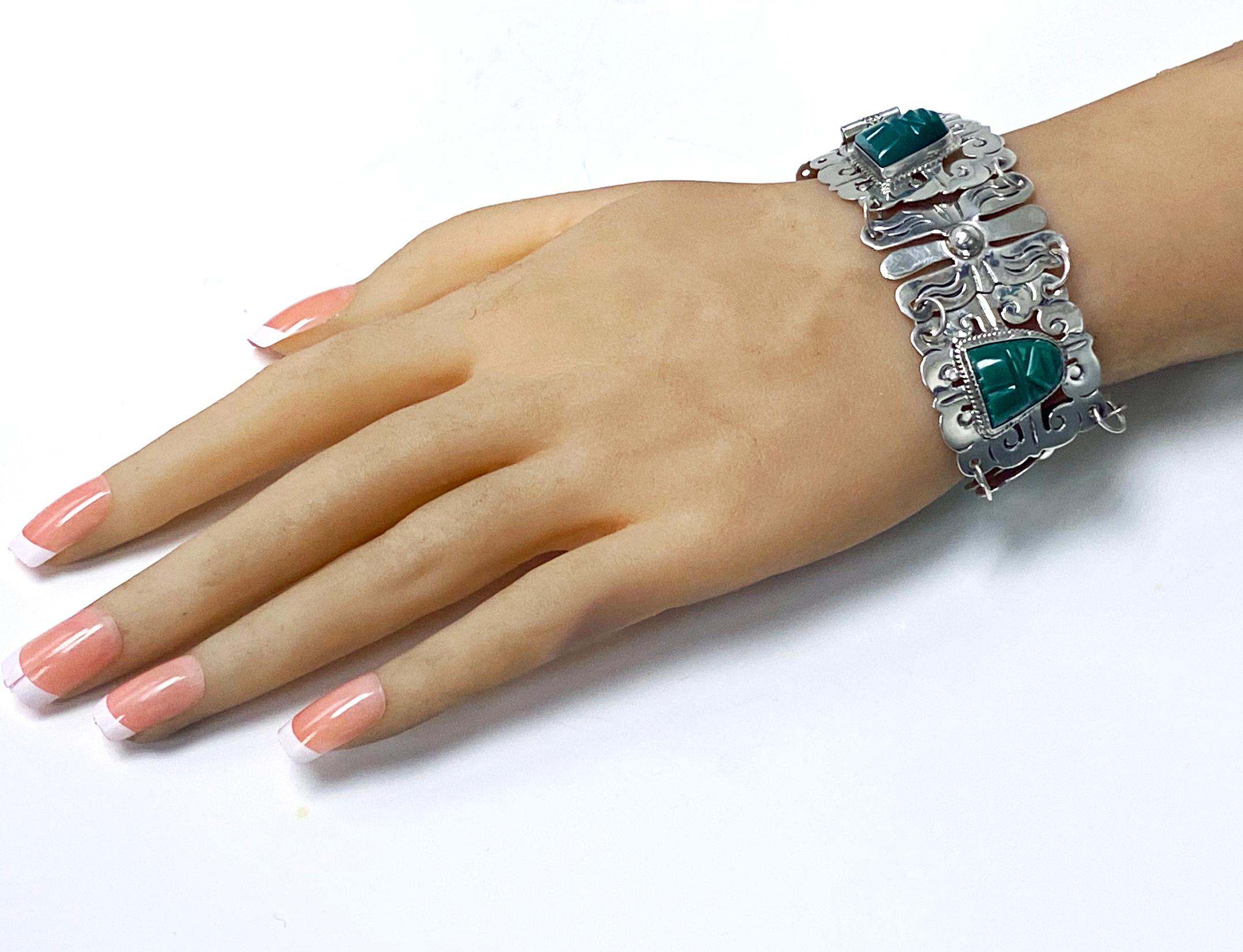 Mexikanisches Sterling-Onyx-Armband aus den 1940er Jahren für Damen oder Herren