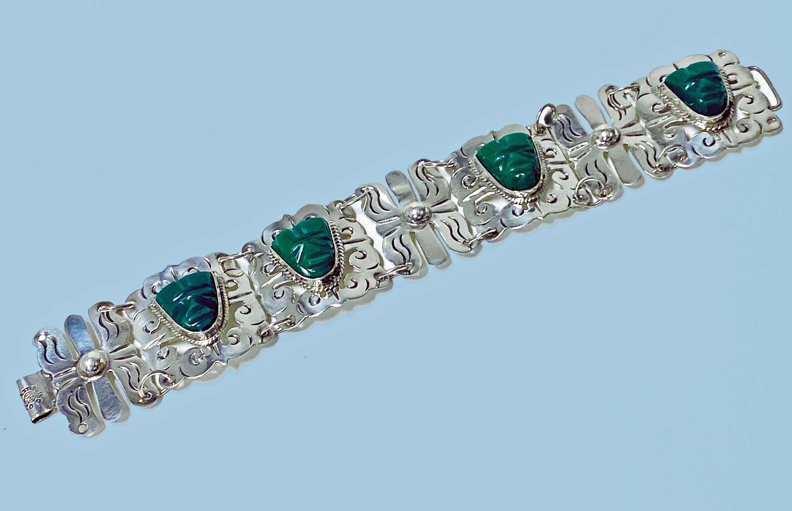 Women's or Men's 1940's Mexican Sterling Onyx Bracelet