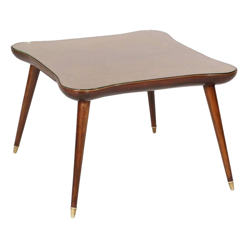 1940s Mid-Century Coffee Table , Gio Ponti attributed in Walnut whis Glass Top