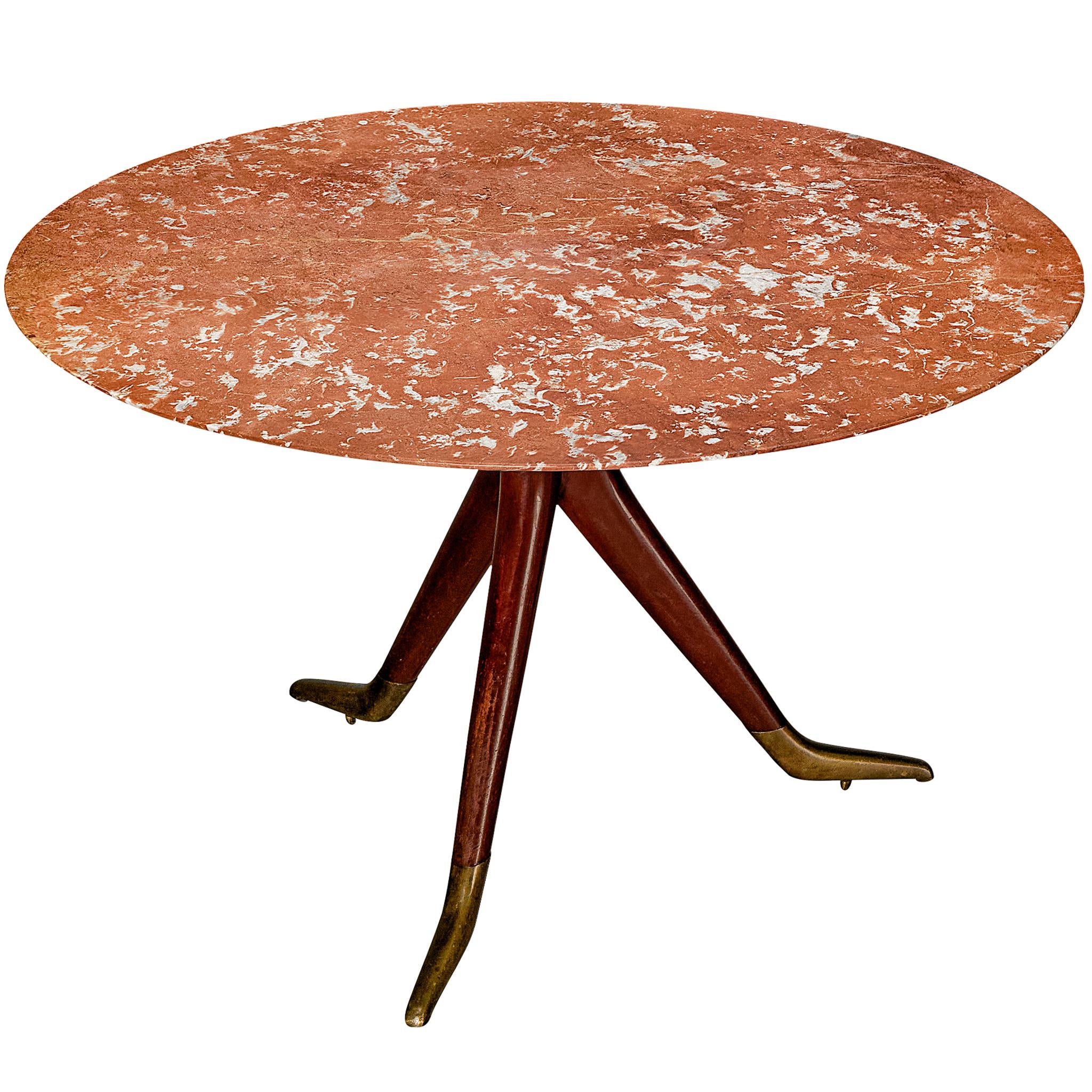 1940s Mid-Century Elegant Italian Dining or Center Table in Rosso Francia Marble