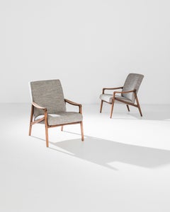 A Pair Mid-Century Modern Upholstered Armchairs with Teak Frame, Circa 1940