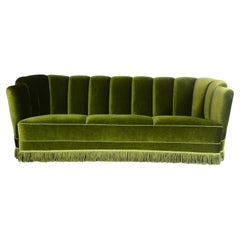 1940s Midcentury Green Velvet Banana Sofa, Denmark