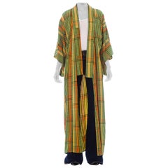 1940S Mid Century Japanese Woven Plaid Kimono
