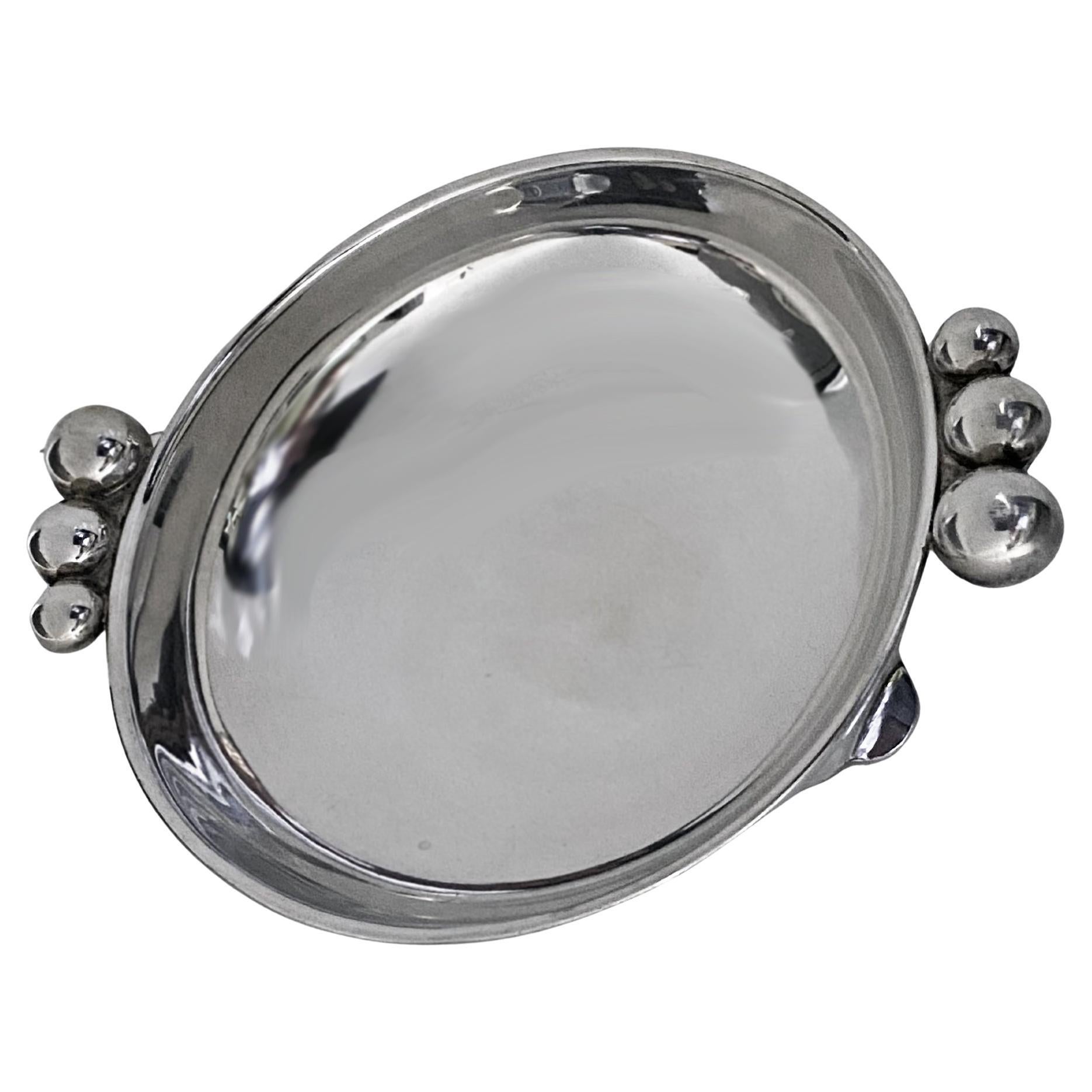 1940’s Mid Century Juvento Lopez Reyes Mexican sterling silver bowl, graduated demi sphere ball design handles, the bowl on three turned supports. Signed on underside for Lopez Reyes 0.925 Sterling Mexico. Classic modernism mid century design.