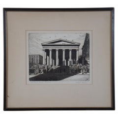 Vintage 1940s Mid Century LeRoy D Sauer Old Court House Dayton Ohio Etching 14"