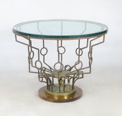 1940er Jahre Mid-Century Modern Kreisförmiger Glasbeistelltisch mit Bronzestruktur, Frankreich