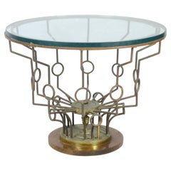 1940s Mid-Century Modern Circular Glass Side Table with Bronze Structure, France