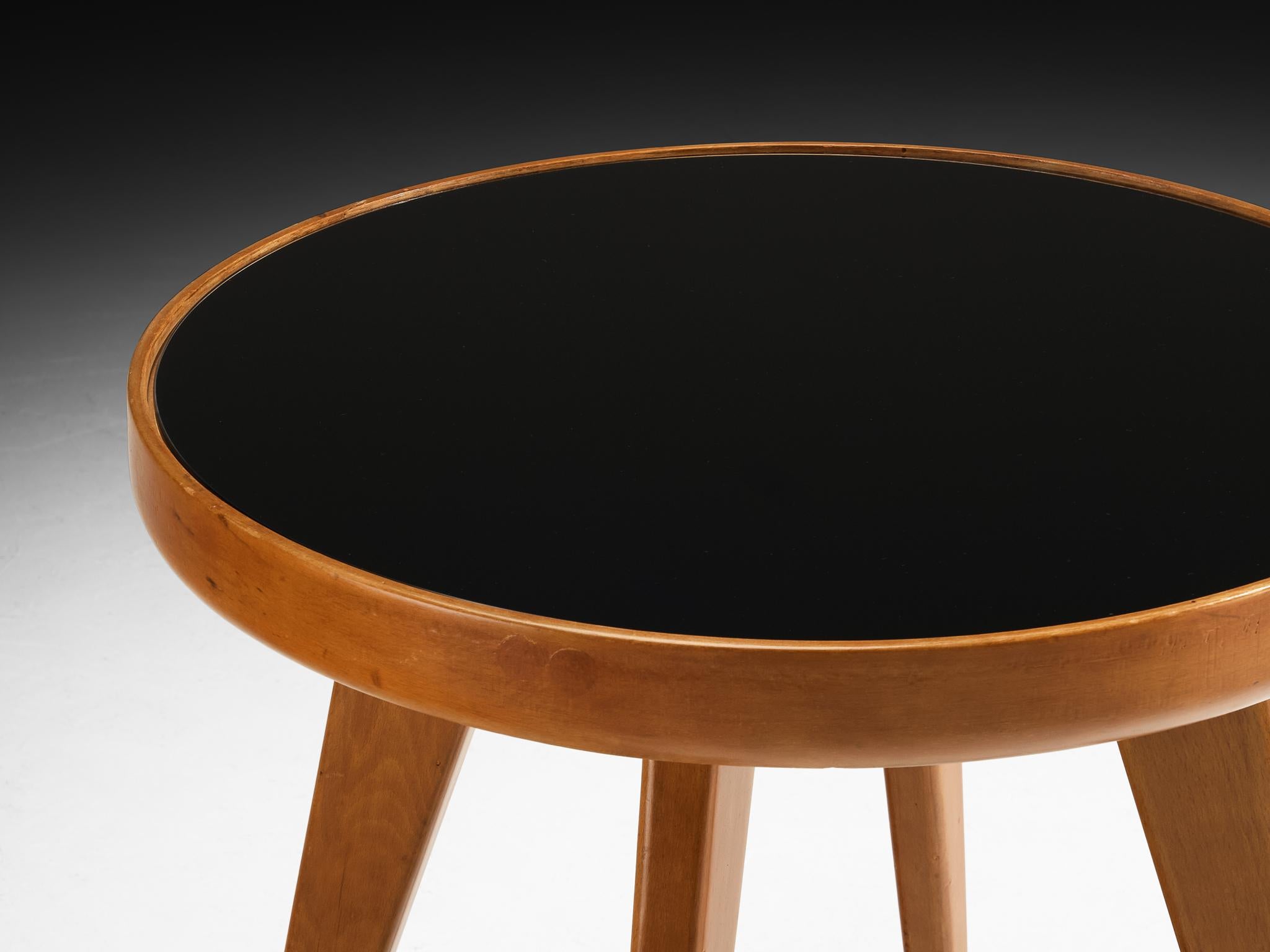 Italienischer Beistelltisch aus Holz und Glas, 1940er Jahre, Mid-Century Modern (Moderne der Mitte des Jahrhunderts) im Angebot