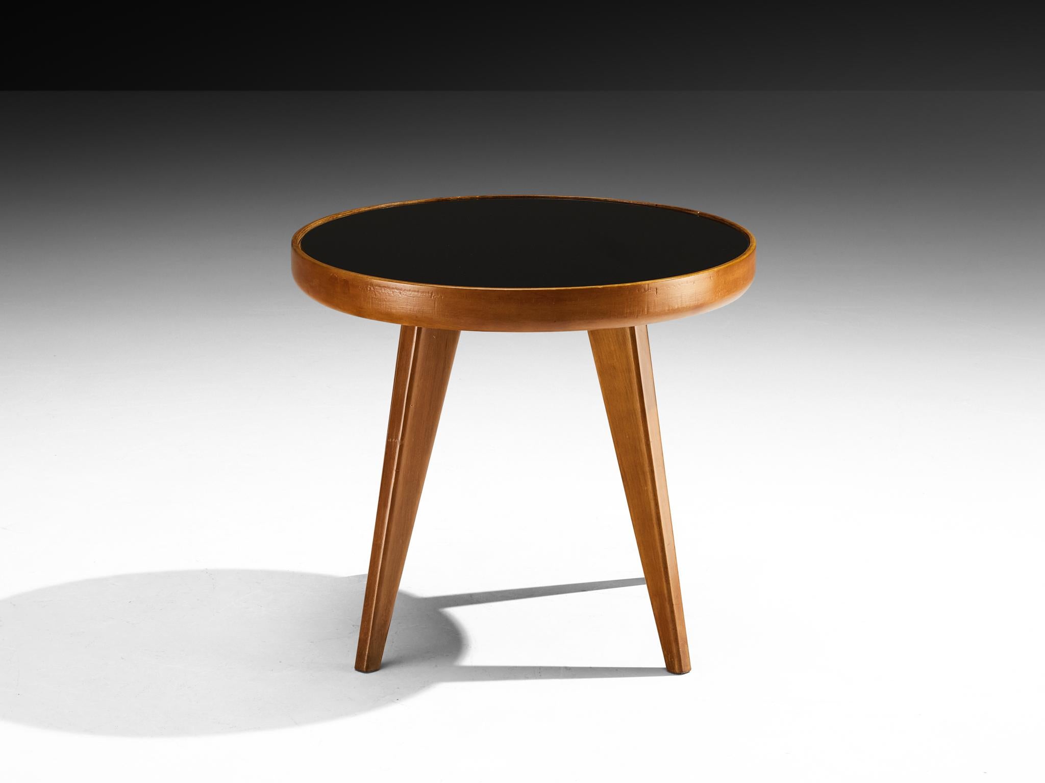 Italienischer Beistelltisch aus Holz und Glas, 1940er Jahre, Mid-Century Modern im Zustand „Gut“ im Angebot in Waalwijk, NL
