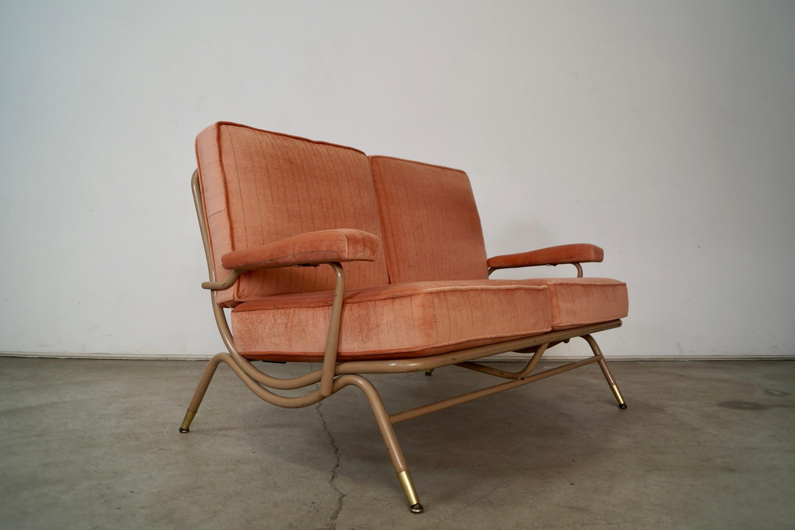 1940's Mid-Century Modern Lloyd Manufacturing Company Loveseat Velvet Sofa 3