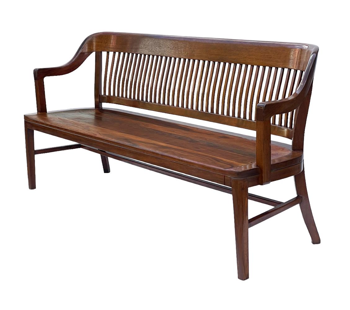 1940's Mid Century Modern Long Spindle Back Bench in Solid Stained Oak  For Sale 2