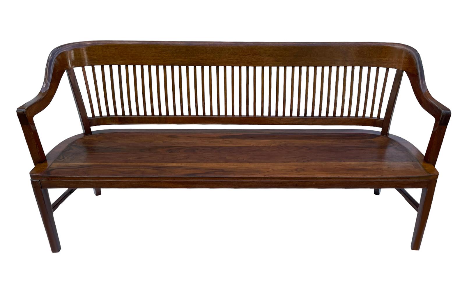 1940's Mid Century Modern Long Spindle Back Bench in Solid Stained Oak  For Sale 3