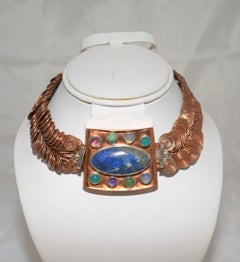 1940's Mid-Century Modern RARE Layola Fourtane Metal Art Necklace with Earrings