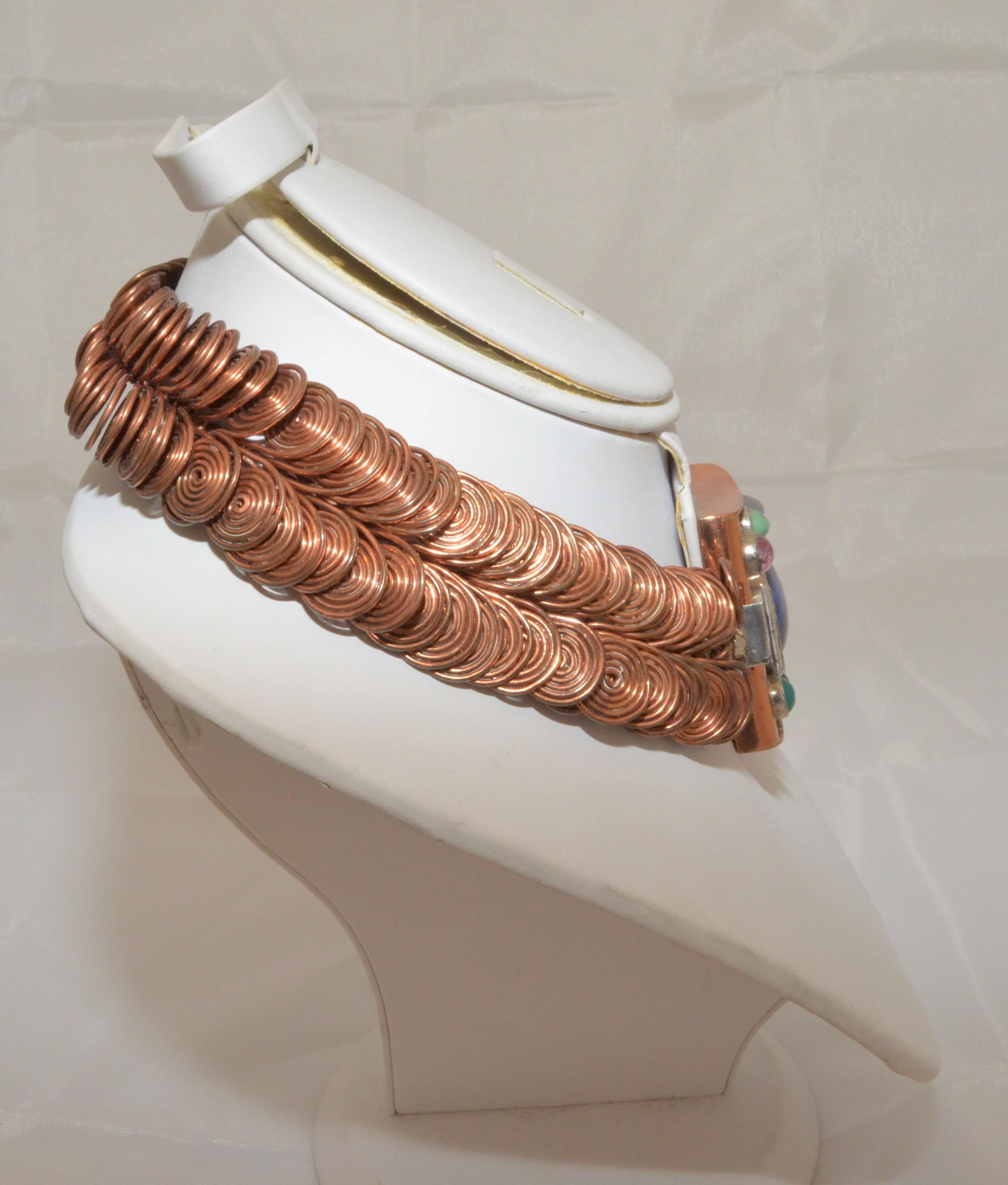 1940's Mid-Century Modern RARE Layola Fourtane Metal Art Halskette mit Ohrringen im Angebot 3