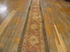 1940s Mid Century Modern Turtle Palmette Apricot Indian Agra Hallway Runner Rug