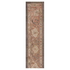 1940s Mid Century Modern Turtle Palmette Apricot Indian Agra Hallway Runner Rug