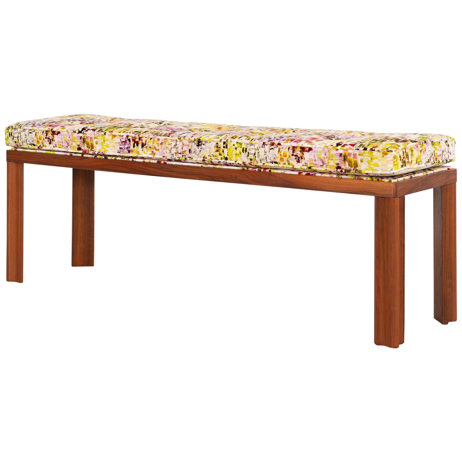 1940s Mid-Century Modern Wooden Bench Freshly Upholstered For Sale
