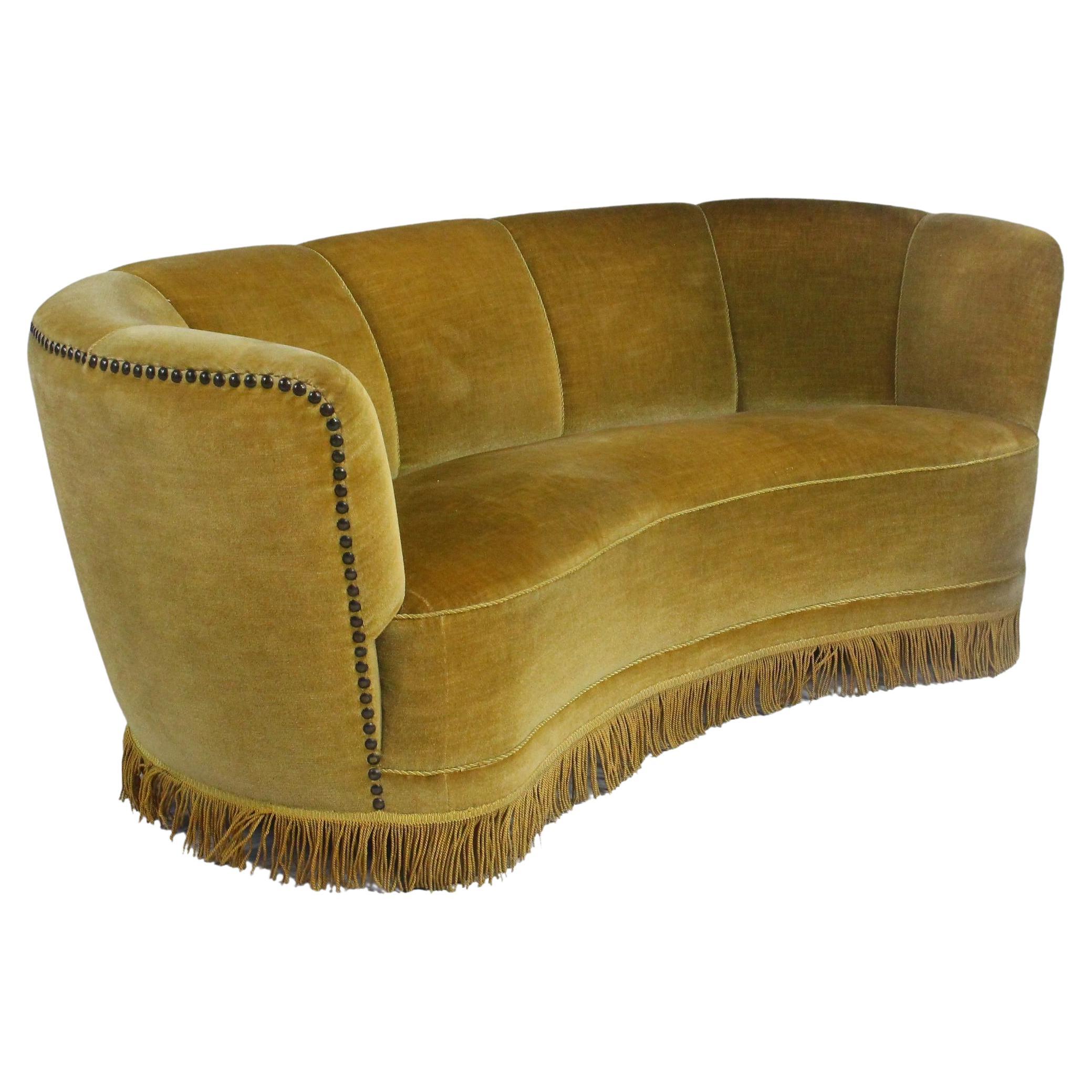 Dramatic Floating Gold Velvet MidCentury Sofa at 1stDibs