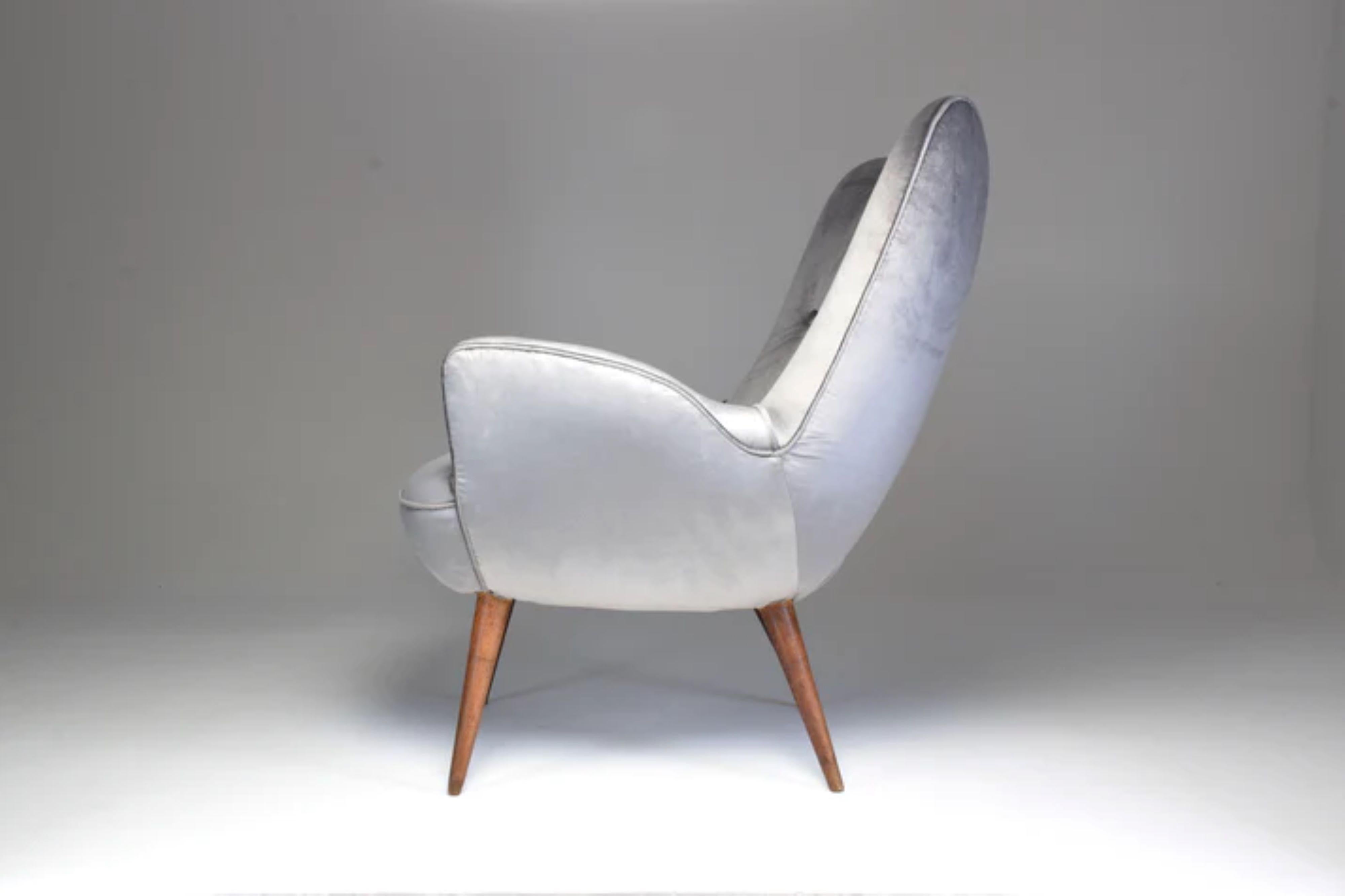 Mid-Century moderno Poltrona in velluto grigio Franco Buzzi, metà del secolo scorso, 1940 in vendita
