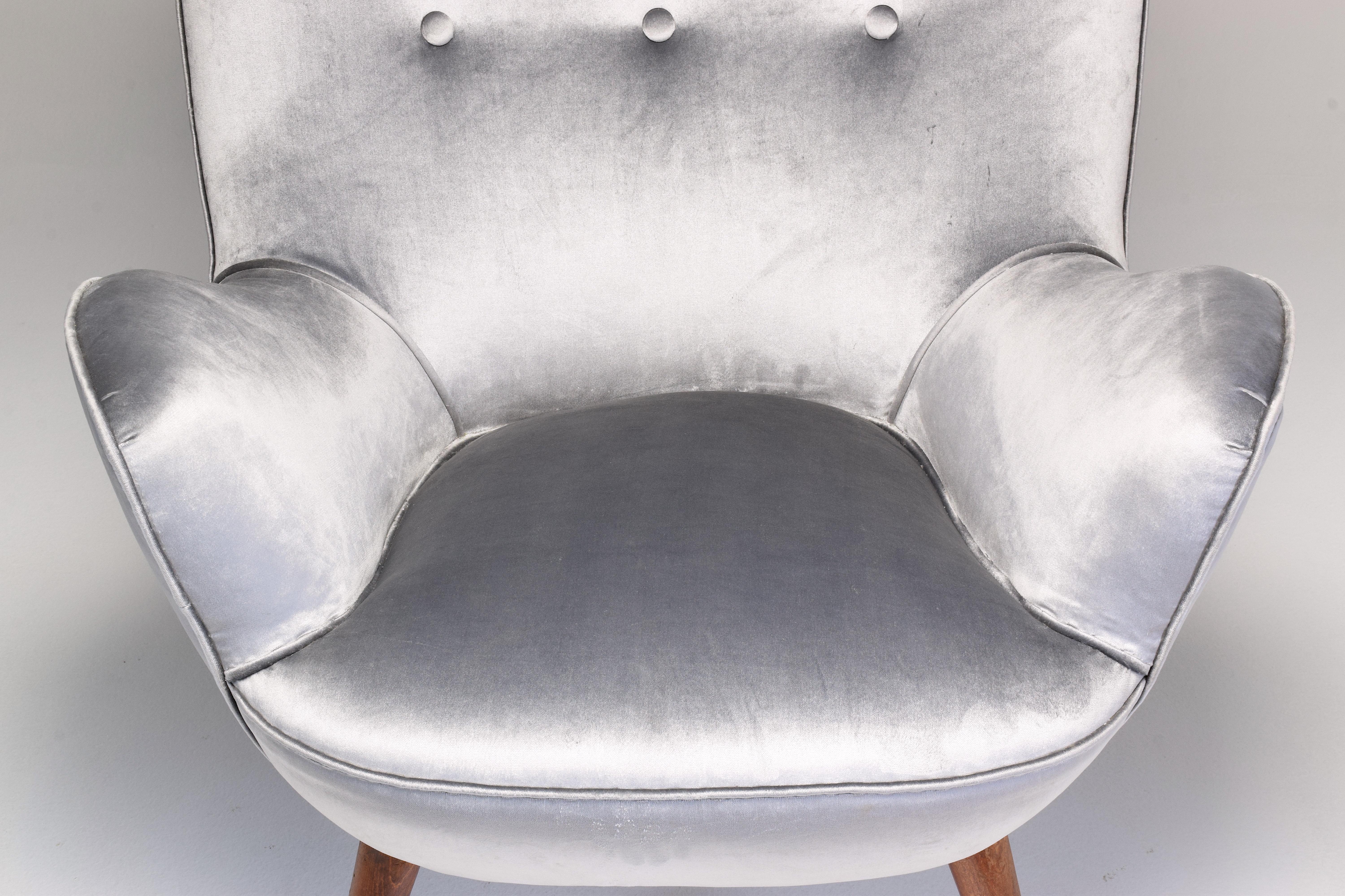 Italian 1940s Midcentury Franco Buzzi Grey Velvet Armchair For Sale