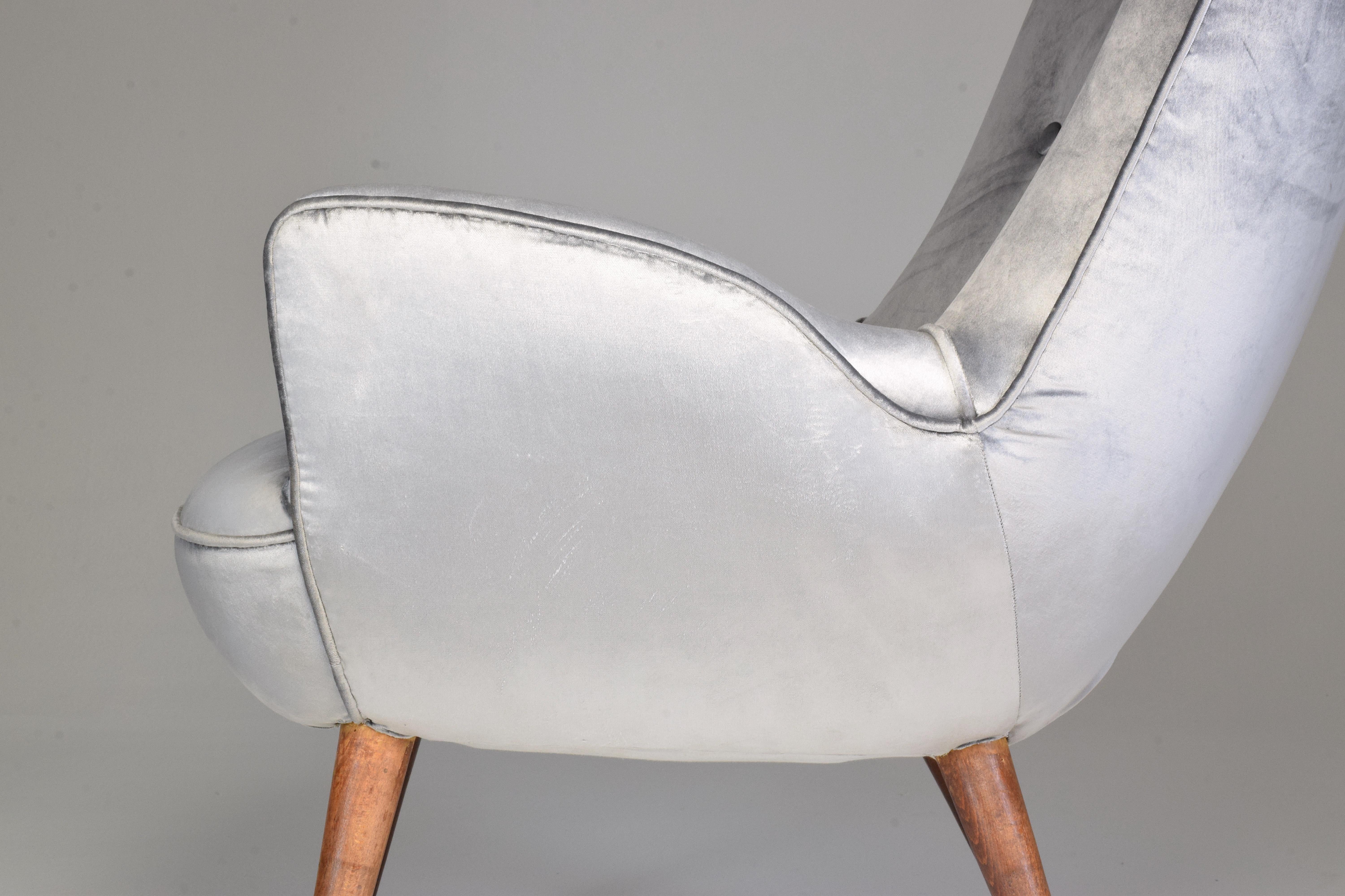 1940s Midcentury Franco Buzzi Grey Velvet Armchair For Sale 1