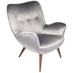 Vintage 1940s Midcentury Franco Buzzi Grey Velvet Armchair