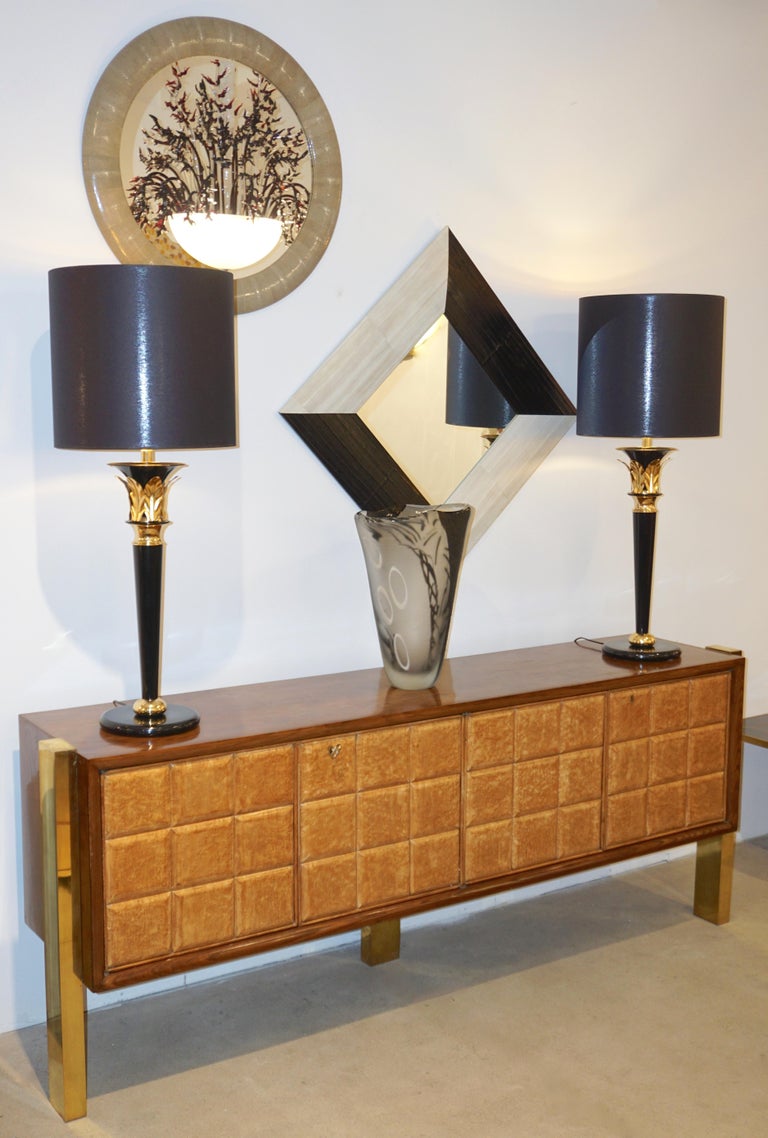 1940s Minimalist Dark and Light Palisander Wood Cabinet / Sideboard on  Brass Legs For Sale at 1stDibs